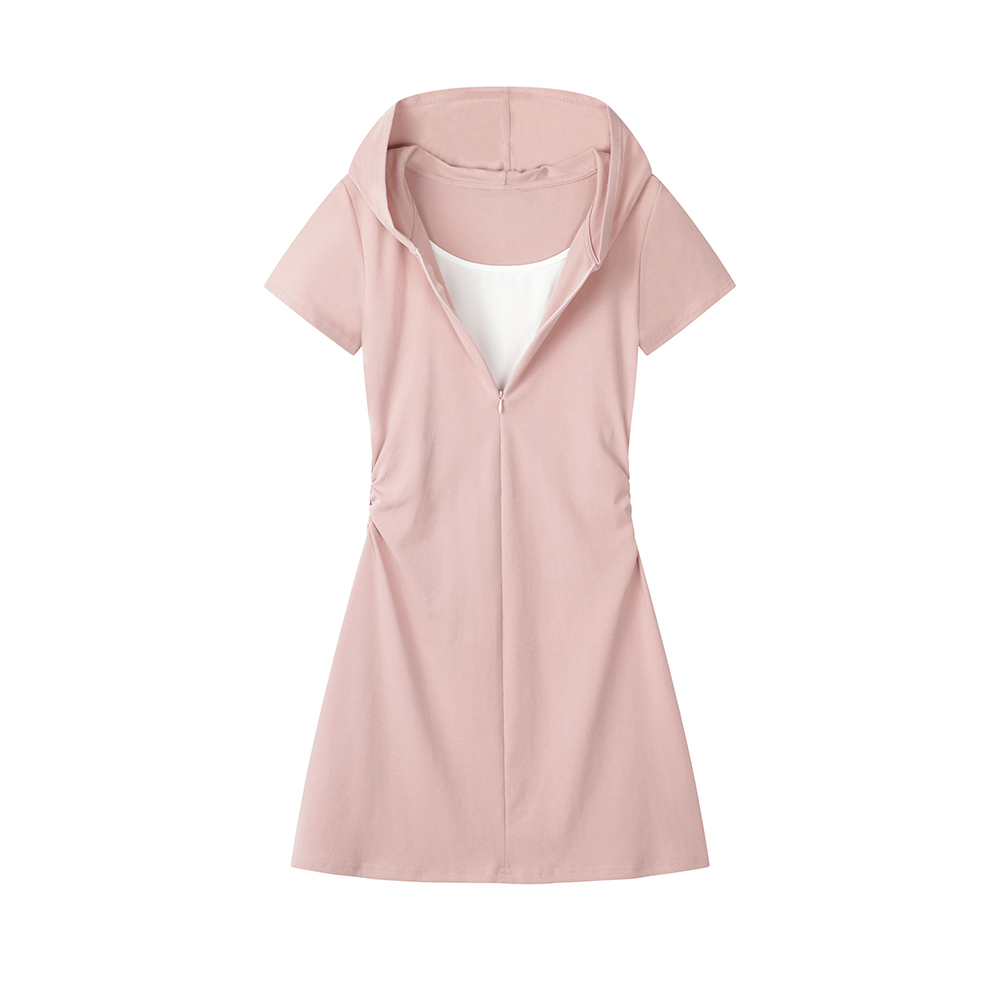 French Style Waist Hooded Short Sleeve Dress