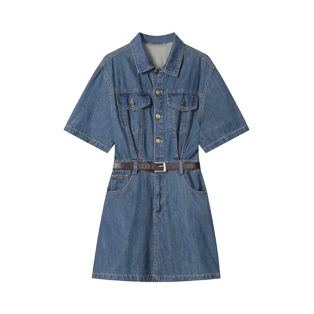 Vintage Waistband Wide Hem Denim Skirt