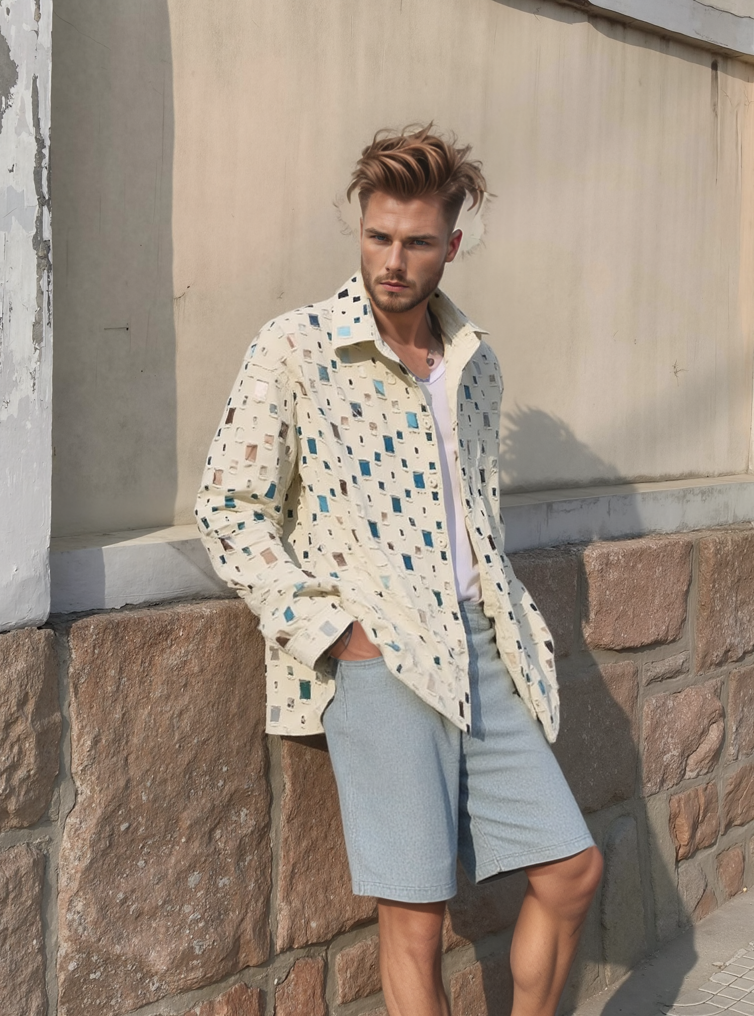 Distressed Colorful Checkerboard Shirt