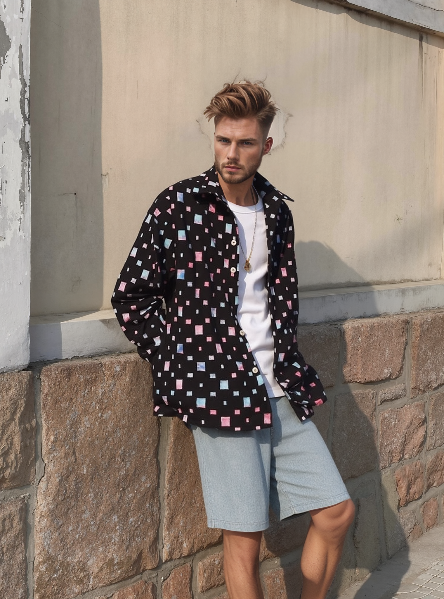 Distressed Colorful Checkerboard Shirt