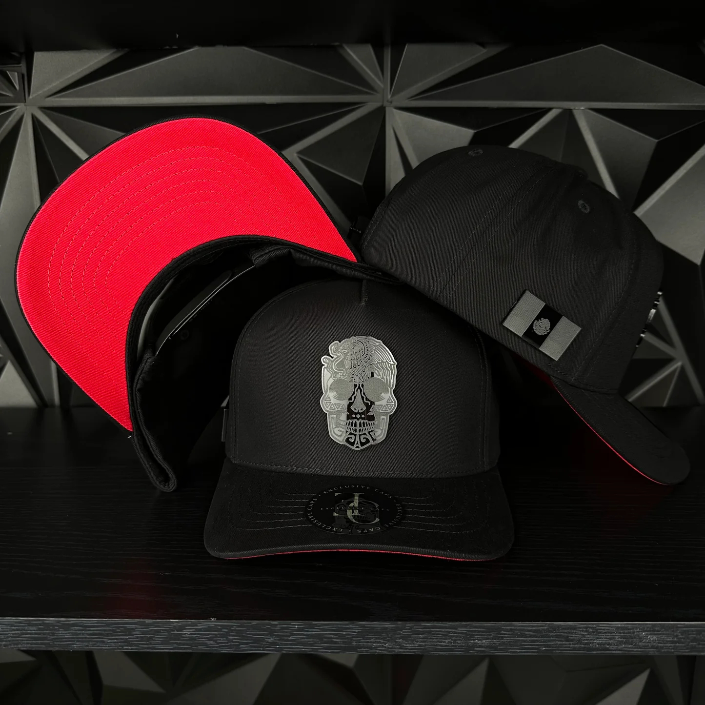 M&eacute;xico Calavera SnapBack Gorra-Negra_Roja
