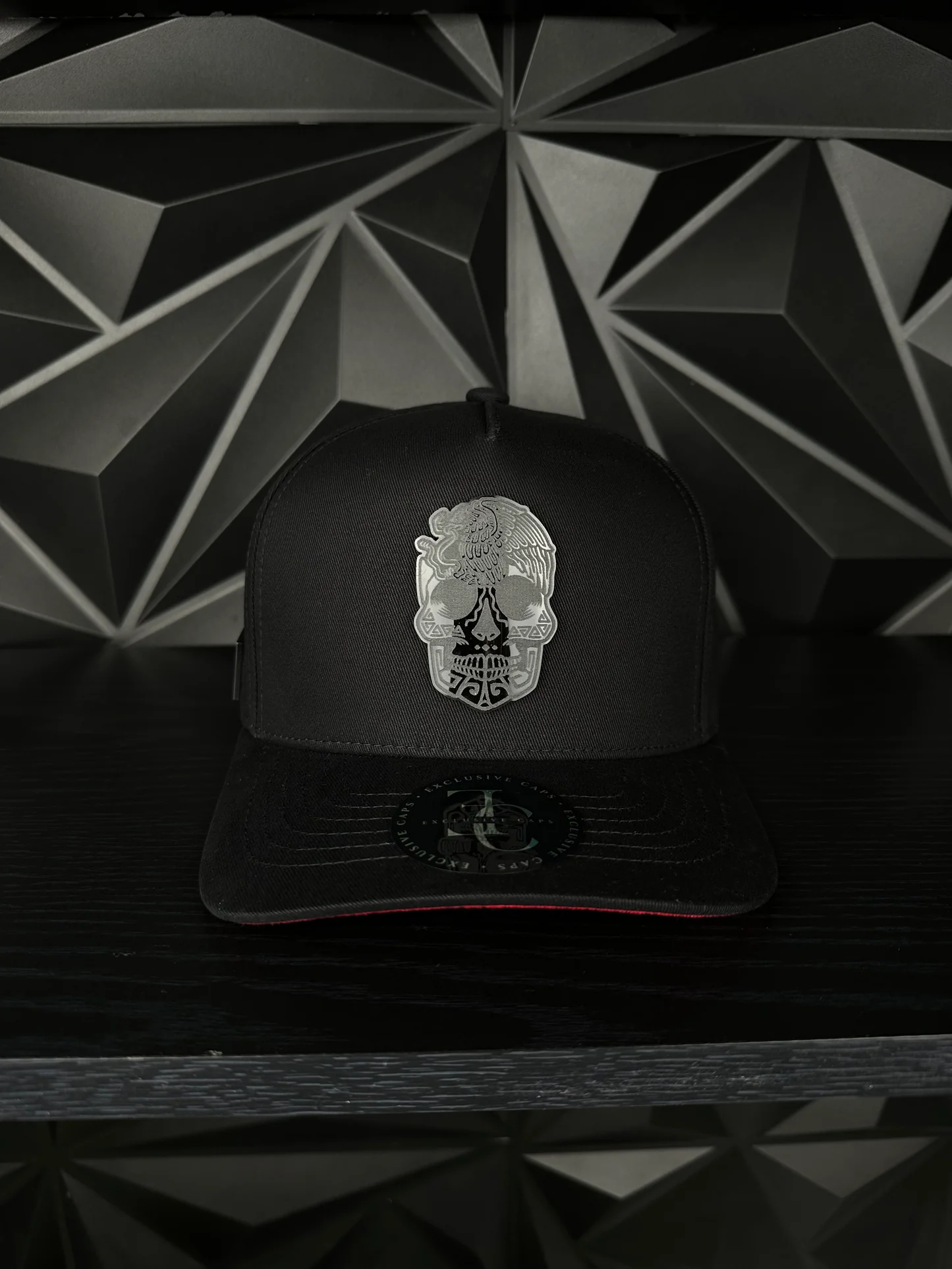 M&eacute;xico Calavera SnapBack Gorra-Negra_Roja (1)