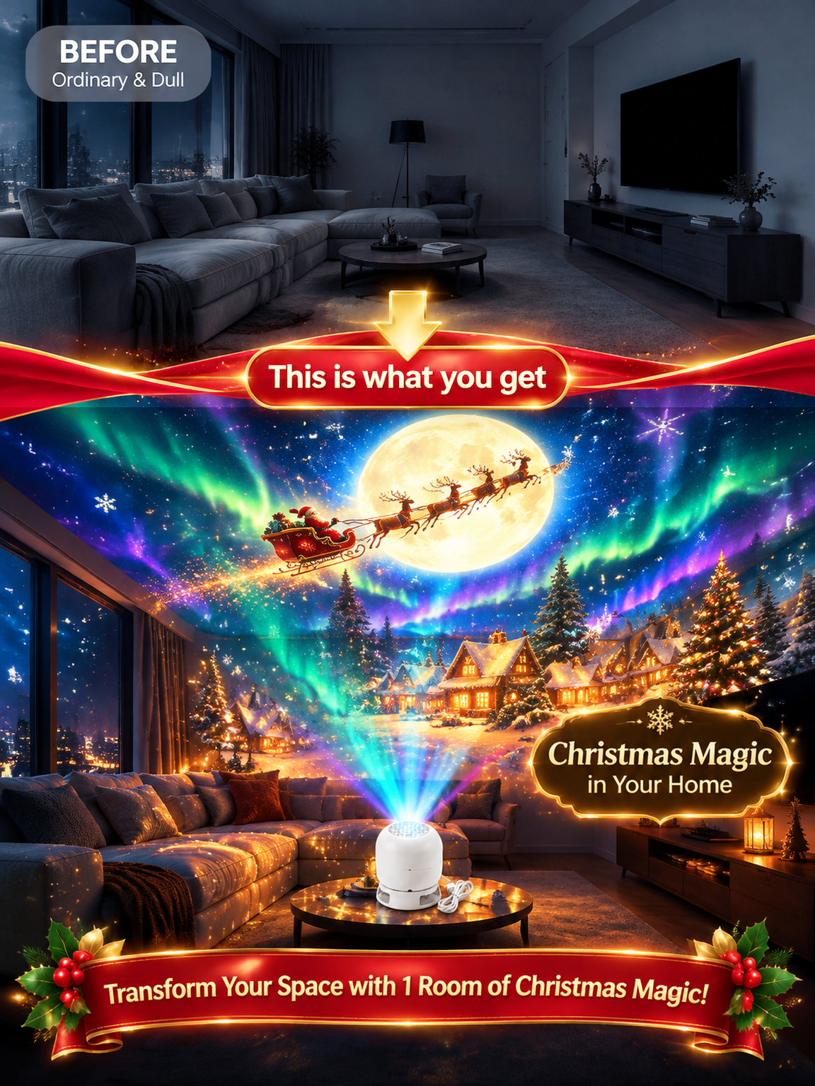 Home Holiday Atmosphere Projector Light 🌟 1-Second Transformation: Instantly Turn Your Room Into a Magical Winter Wonderland!