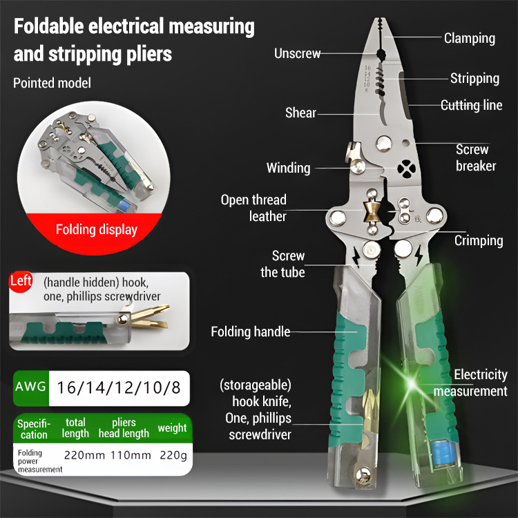 【One piece has 14 functions】Folding tester, screwdriver, wire stripper. One-stop service!