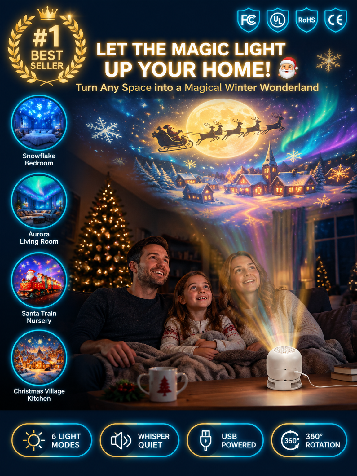 Home Holiday Atmosphere Projector Light 🌟 1-Second Transformation: Instantly Turn Your Room Into a Magical Winter Wonderland!