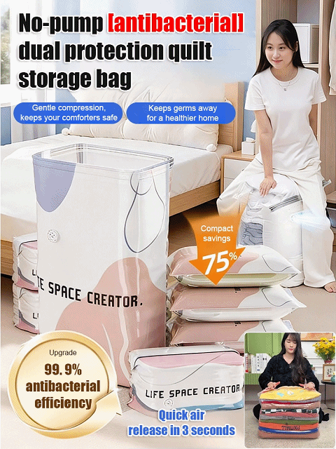 No Pump Needed - One-touch auto compression! Thickened 3D Vacuum Compression Bag for Quilts, Clothes, and Down Jackets - No Pump Needed, Moisture
