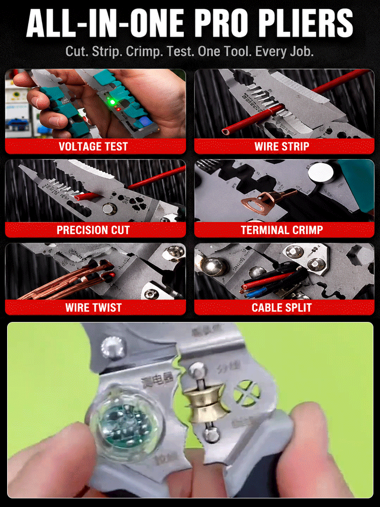 Replace Your Entire Toolkit: Needle-nose pliers + Multimeter + Voltage tester + Wire stripper + Crimping pliers