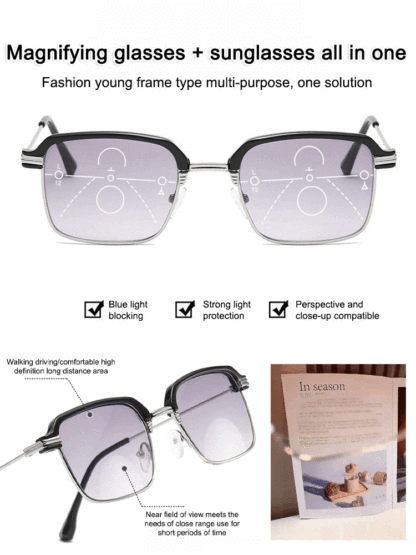 👍Free trial【Blocks 99.9% of harmful blue light】Gradient color reading glasses for both near and far vision 2 in 1 sunglasses