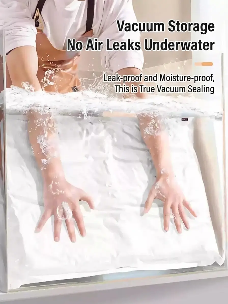 No Pump Needed - One-touch auto compression! Thickened 3D Vacuum Compression Bag for Quilts, Clothes, and Down Jackets - No Pump Needed, Moisture