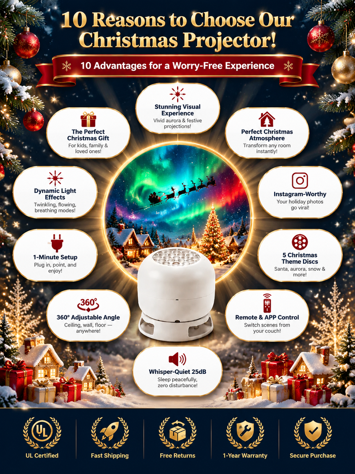Home Holiday Atmosphere Projector Light 🌟 1-Second Transformation: Instantly Turn Your Room Into a Magical Winter Wonderland!