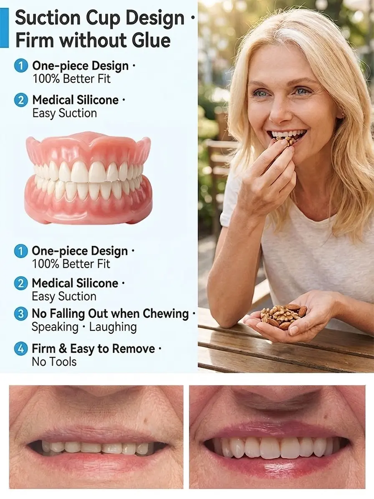 No glue, no dentist, and no appointments required  –  [Epic Upgrade] Premium Full Cover Dentures