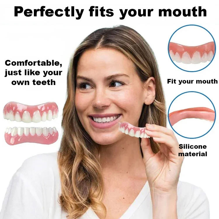 Comfortable silicone denture set - No dentist, no appointments. Try at home, installs in 1 second.