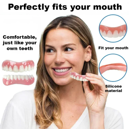 Comfortable silicone denture set - No dentist, no appointments. Try at home, installs in 1 second.