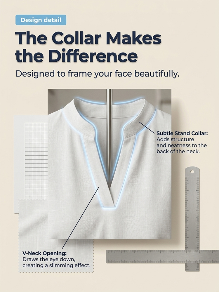 Breathable Solid V-Neck Casual Short Sleeve | Visually slims up to 10kg instantly