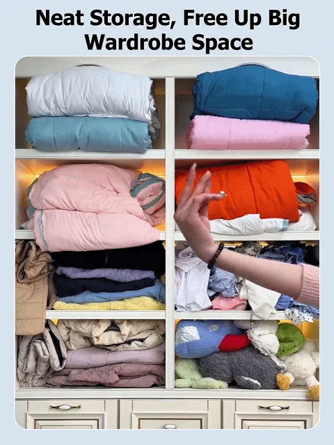 No Pump Needed - One-touch auto compression! Thickened 3D Vacuum Compression Bag for Quilts, Clothes, and Down Jackets - No Pump Needed, Moisture