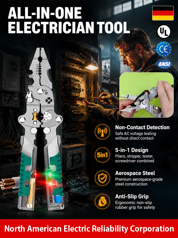 Replace Your Entire Toolkit: Needle-nose pliers + Multimeter + Voltage tester + Wire stripper + Crimping pliers