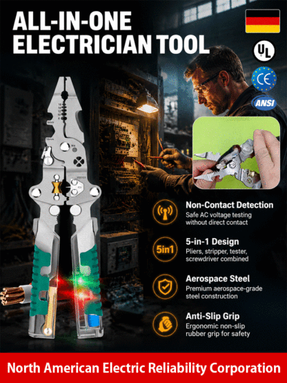 Replace Your Entire Toolkit: Needle-nose pliers + Multimeter + Voltage tester + Wire stripper + Crimping pliers