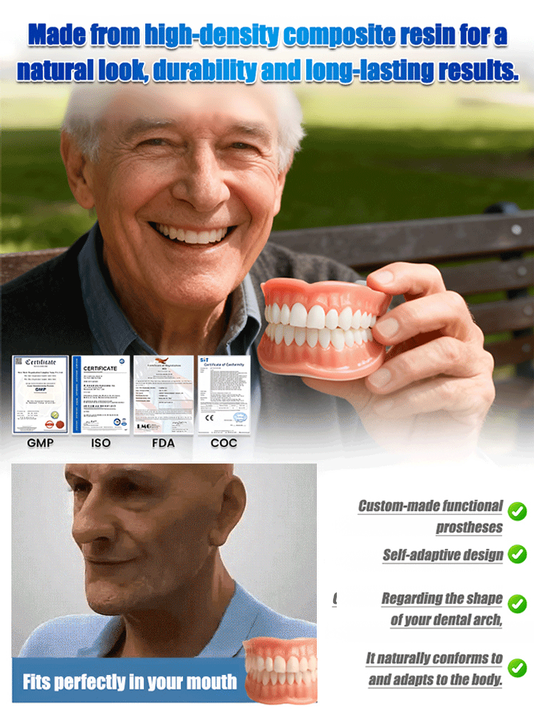 Enjoy apples again—No slipping, No worry! No Glue Needed! Confident Smile Silicone Denture Kit