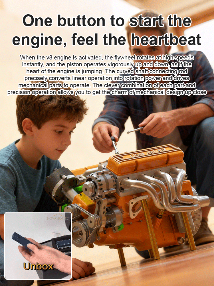 【100% Fully Functional】CNC-machined, gasoline-powered, and fully operational: New V8 engine ornament