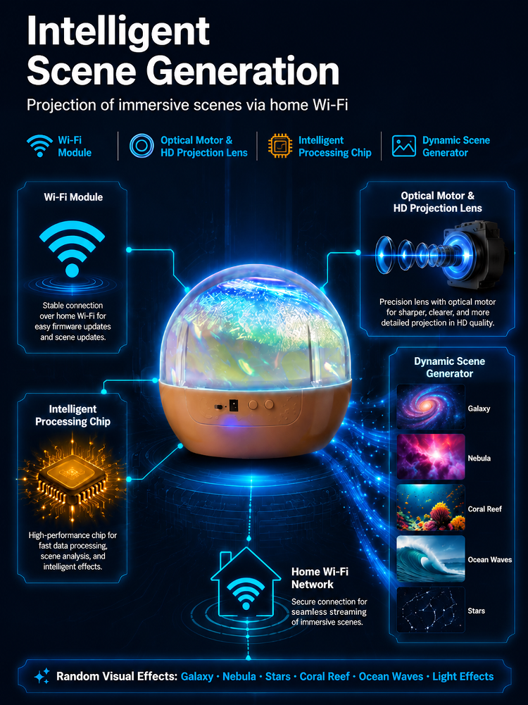 [360° Rotation] Ocean & Starry Sky Atmosphere Rotating Projection Lamp: Ultra-HD 3D Projection Tech for Home & Car—Turn Any Space into a Real Aquarium in Just 1 Second!