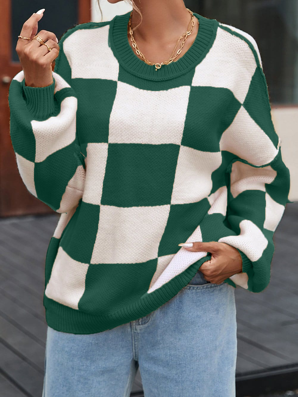 Women's Oversized Checkered Sweater
