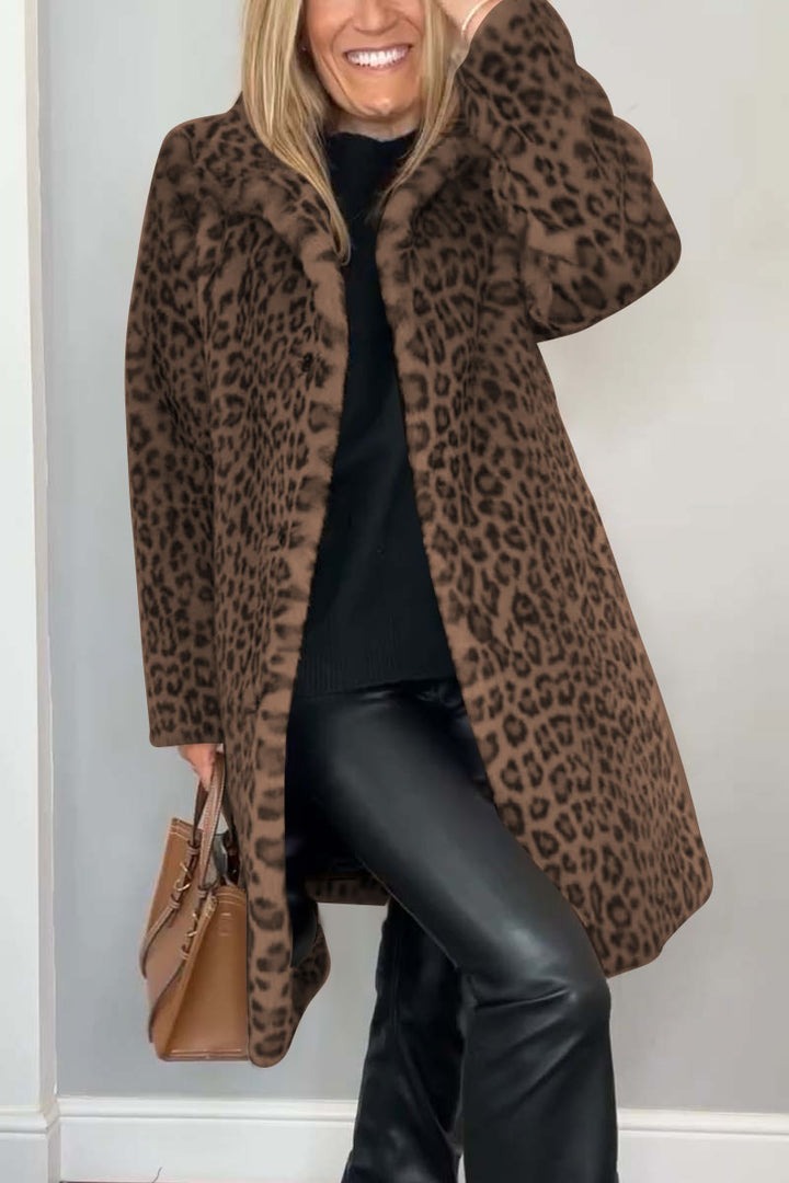 Women's Leopard Lapel Faux Fur Winter Coat (Buy 2 Free Shipping)