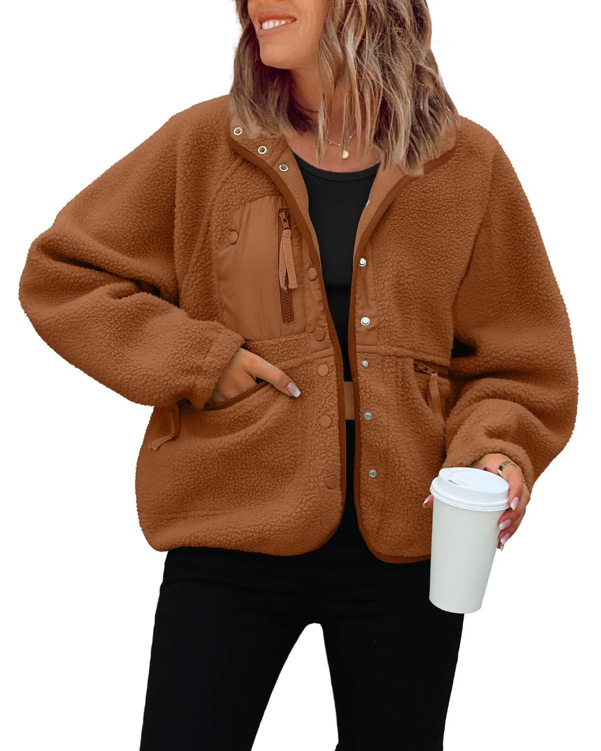  Women's  Button Down Fuzzy Fleece Jacket (Buy 2 Free Shipping) 