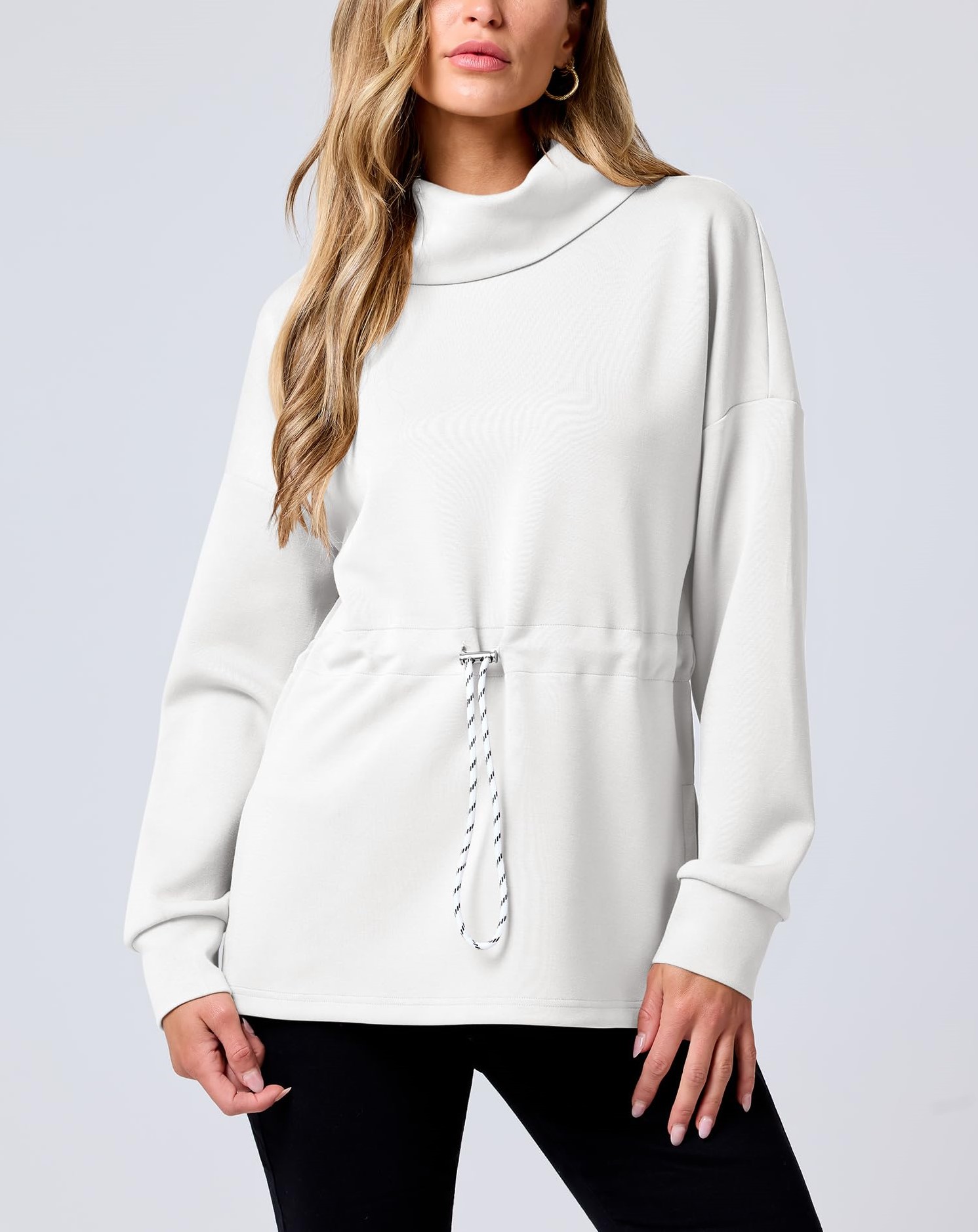 Women's Turtleneck Drawstring Waist Pullover Tops (Buy 2 Free Shipping)