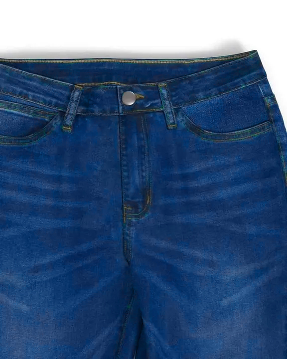 Ladies Flared High Waist Denim Button Stretch Trousers-Pink Laura