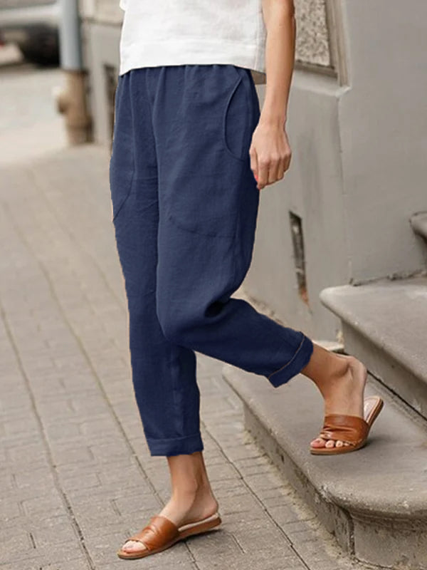 Linen-cotton Women's Large Size Loose Pants-Pink Laura