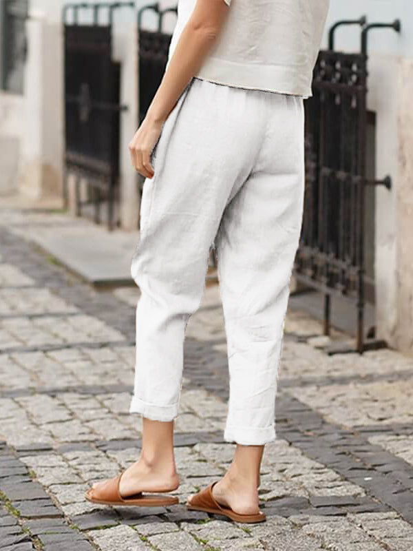 Linen-cotton Women's Large Size Loose Pants-Pink Laura