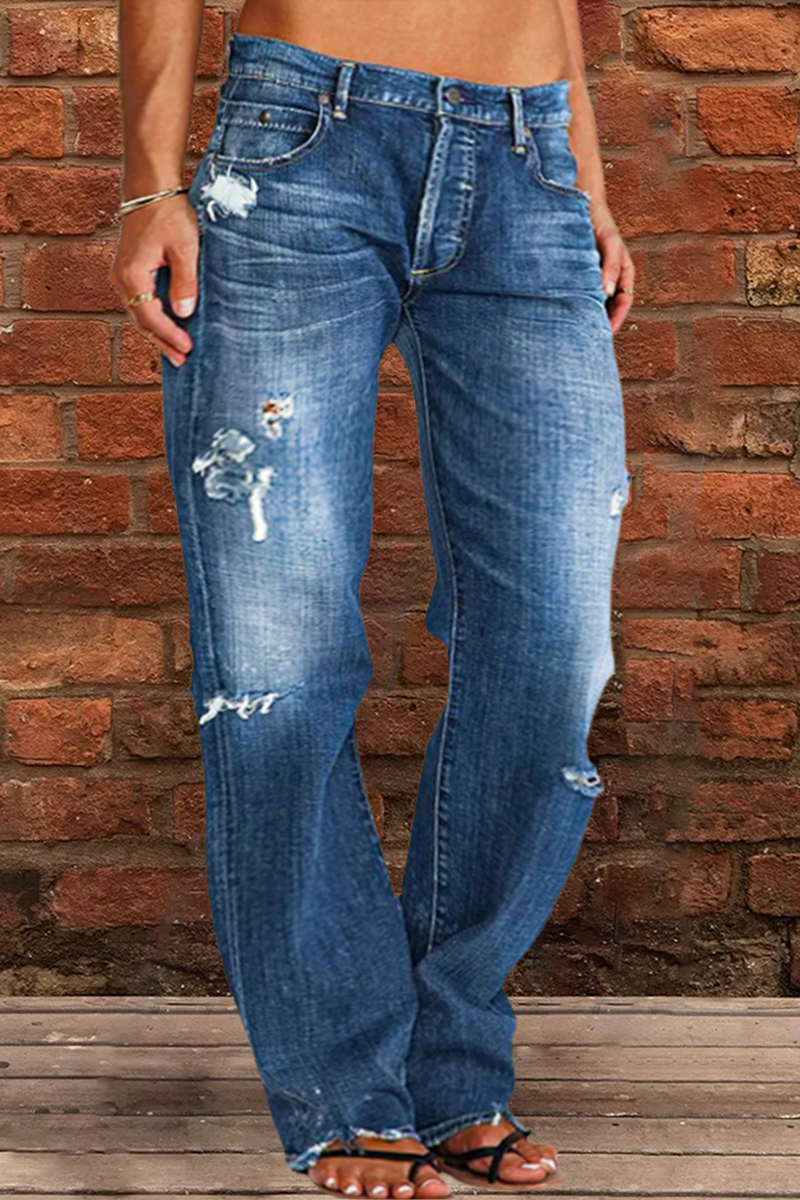 Ripped Low Waist Straight Leg Jeans(Buy 2 Free Shipping)-Pink Laura