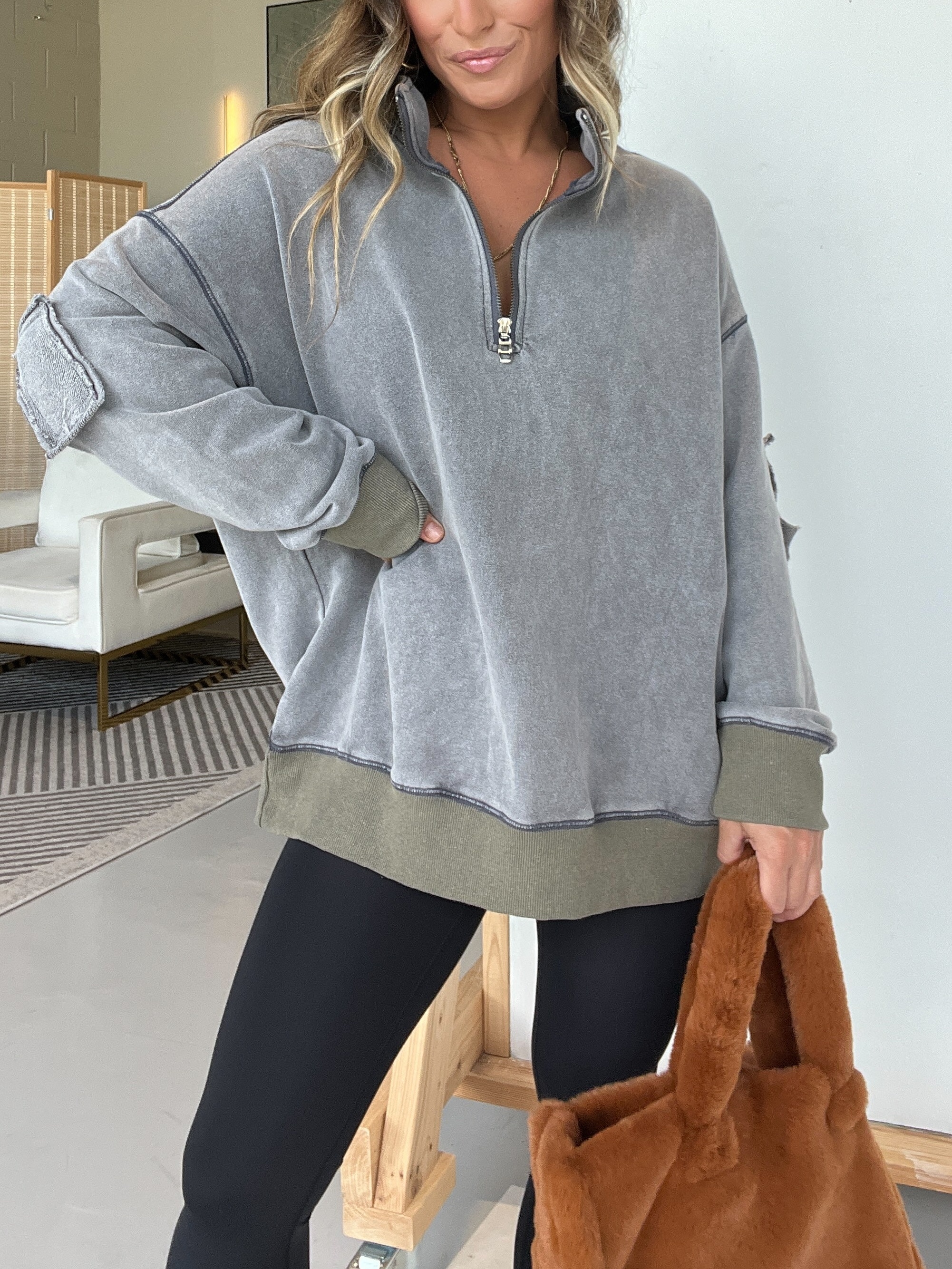 Oversized Quarter Zip Vintage Pullover (Buy 2 Free Shipping)