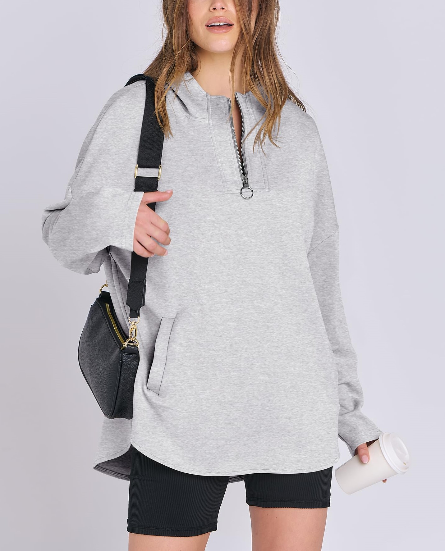 Women's Quarter Zip Oversized Tunic Pullover (Buy 2 Free Shipping)