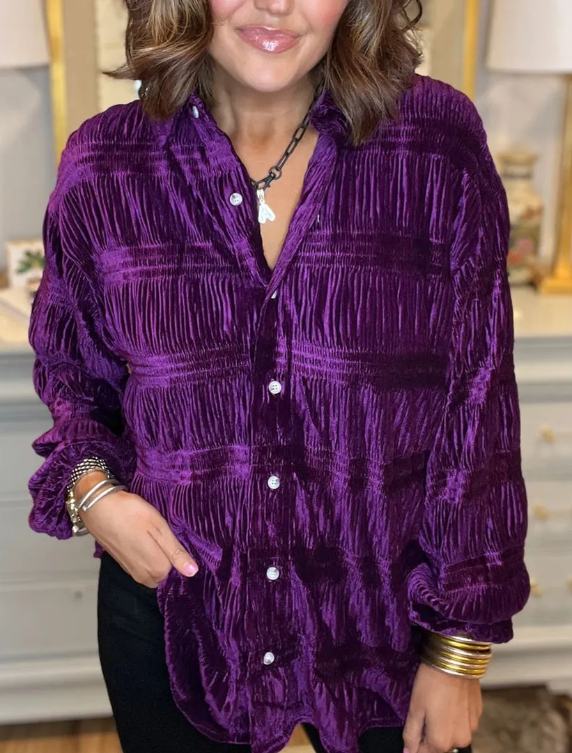Black Friday Sale 80% OFF✨Shirred Velvet Button Down Top (Buy 2 Free Shipping)
