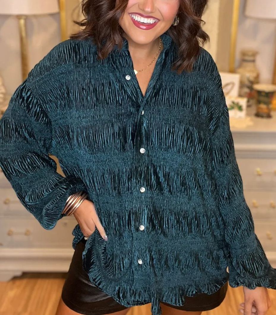 Black Friday Sale 80% OFF✨Shirred Velvet Button Down Top (Buy 2 Free Shipping)