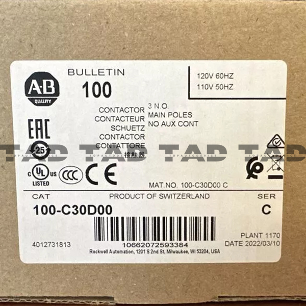 Allen-Bradley 100-C30D00 IEC 30 A Contactor