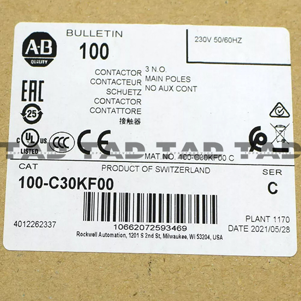 Allen-Bradley 100-C30KF00 IEC 30 A Contactor