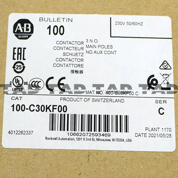 Allen-Bradley 100-C30KF00 IEC 30 A Contactor
