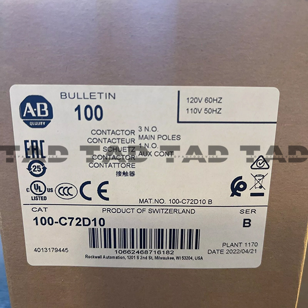 Allen-Bradley 100-C72D10 IEC 72 A Contactor