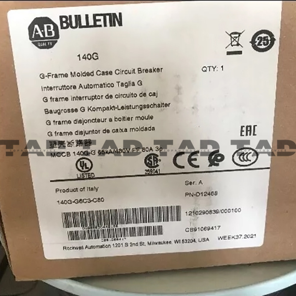 Allen-Bradley 140G-G6C3-C80 140G 125A Frame Molded Case Ckt-Bkr