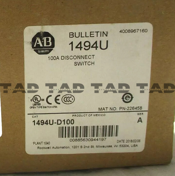 Allen-Bradley 1494U-D100 1494U 100A Switch and Mechanism