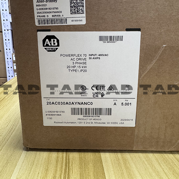 Allen-Bradley 20AC030A0AYNANC0 PowerFlex 70 AC Drive 30 A at 15 kW 20A