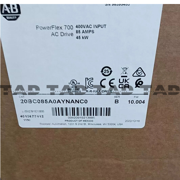 Allen-Bradley 20BC085A0AYNANC0 PowerFlex 700 AC Drive 85 A 45 kW 20B