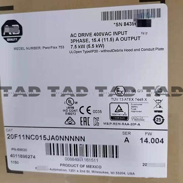 Allen-Bradley 20F11NC015JA0NNNNN PowerFlex Air Cooled 753 AC Drive