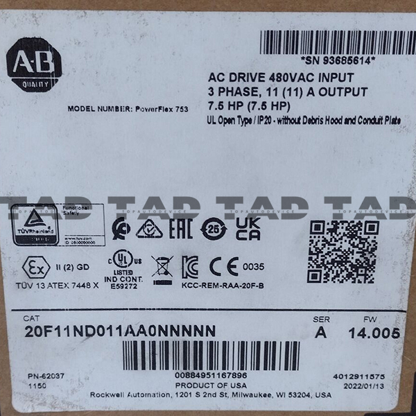 Allen-Bradley 20F11ND011AA0NNNNN PowerFlex Air Cooled 753 AC Drive