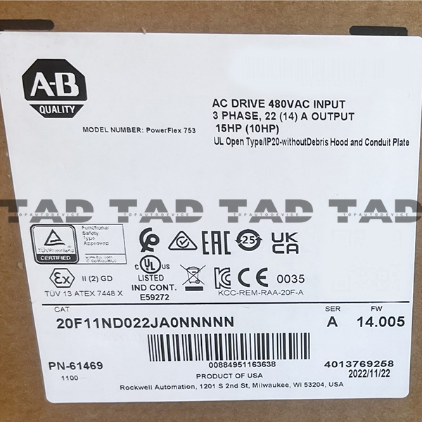 Allen-Bradley 20F11ND022JA0NNNNN PowerFlex Air Cooled 753 AC Drive