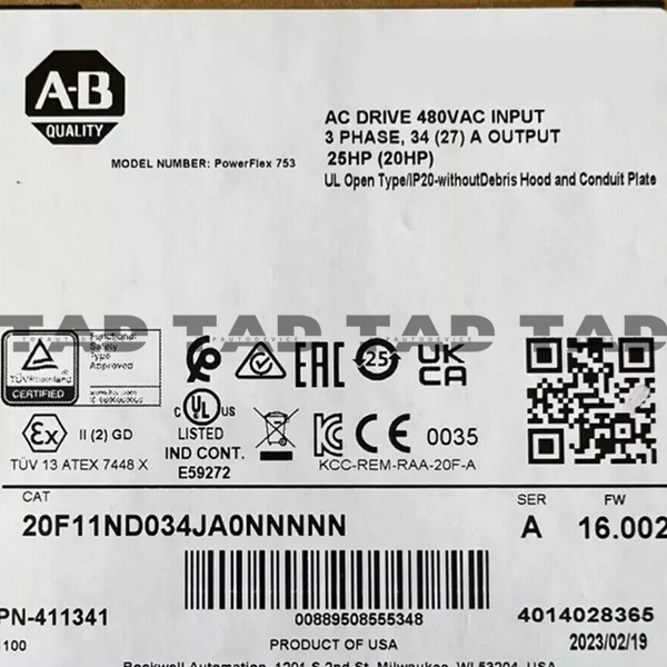 Allen-Bradley 20F11ND034JA0NNNNN PowerFlex Air Cooled 753 AC Drive