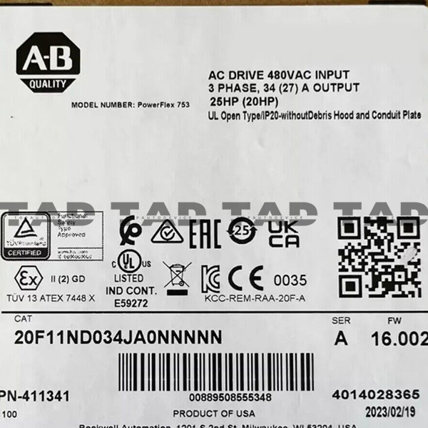 Allen-Bradley 20F11ND034JA0NNNNN PowerFlex Air Cooled 753 AC Drive