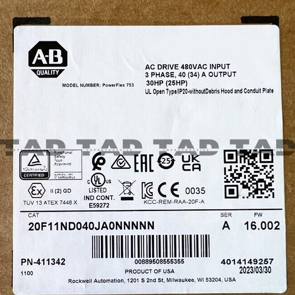 Allen-Bradley 20F11ND040JA0NNNNN PowerFlex Air Cooled 753 AC Drive